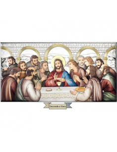 Icono religioso en color cuadrado que representa el cuadro de La Santa Cena. Este icono está fabricado en plata laminada y deco