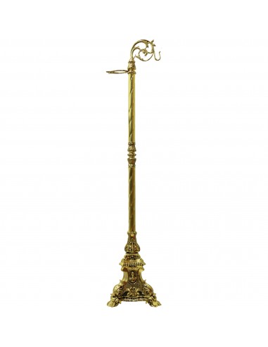 Porta incensario de bronce con base labrada. Acabado en dorado.
Altura: 132 cm
Base: 28 cm 