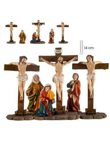 JESUS CRUCIFICADO ENTRE LADRONES RESINA SET DE 5 imagenes 14cm