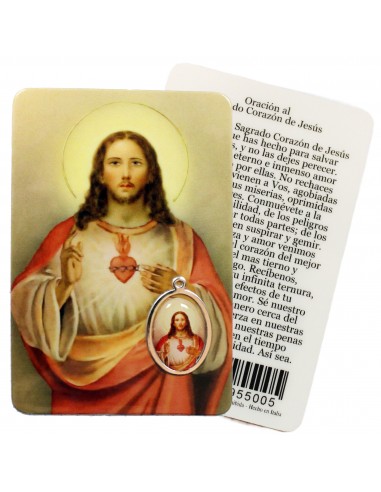 ESTAMPA CON MEDALLA PLASTIFICADA SAGRADO CORAZON DE JESUS 8 x 5