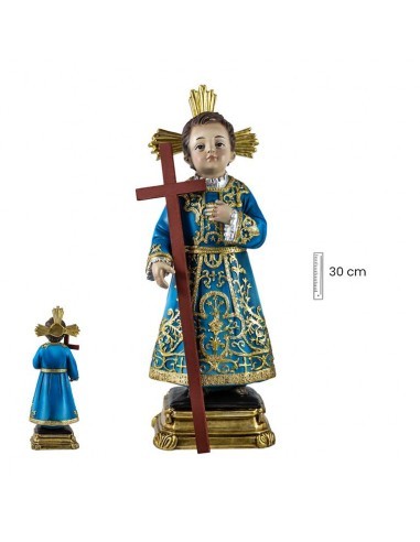 Figura del niño Jesús con cruz, vestido con un traje de tela azul.

Disponible en las siguientes medidas:

20 cm
30 cm