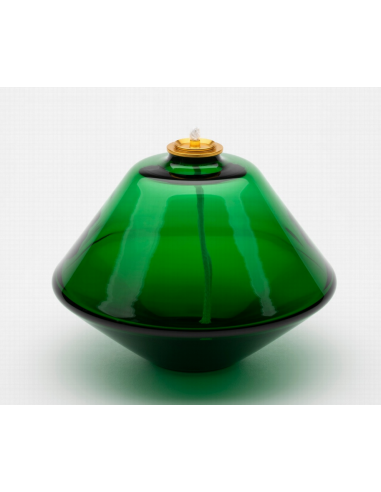 Lámpara de cristal para cera líquida. Disponible en diferentes colores. Dimensiones: Ø 16 cm x 12 cm
