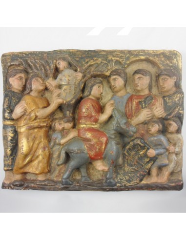 Cuadro relieve madera, 34 x 26 cm. Jesus en la borriquilla.