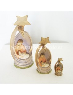 Imagen de Sagrada Familia con Estrella en madera policromada. Disponible en diferentes medidas.