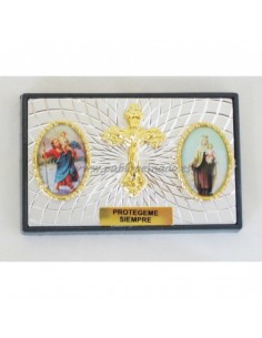Placa para el coche con imagen de la Virgen del Carmen y San Cristobal.