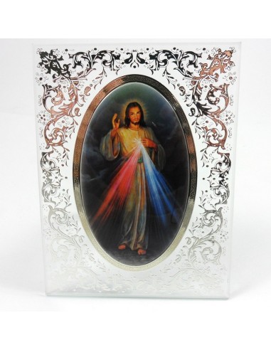 Portafoto cristal con imagen Jesus Misericordioso, 10 x 13 cm