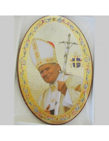 Icono imagen Juan Pablo II en forma ovalada.
Dimensiones: 30 x 20 cm