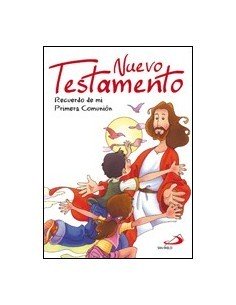 Edición del Nuevo Testamento con cubierta especial de Primera Comunión encuadernada en rústica con funda transparente. Incluye 