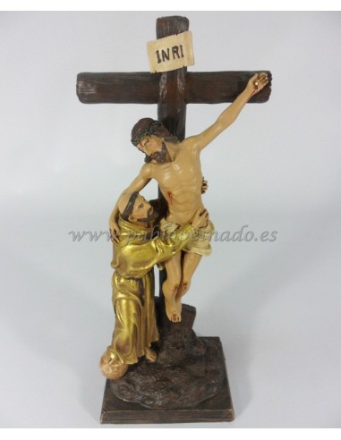 Cristo crucificado con San Francisco 35 cm marmolina